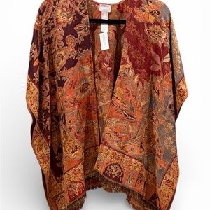 CHICO’S Harvest Jacquard Eyelash Ruana w/Fringe OS NWT
